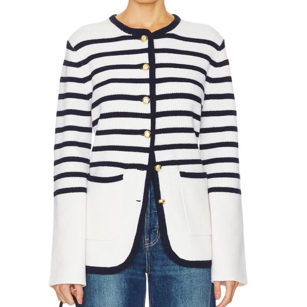 rag & bone White and Navy Striped Knit Cardigan
